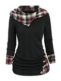 Warm & Stylish Tartan Hoodie with Decorative Buttons - Perfect Fit, Easy-Care Casual Winter Wear for Women