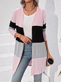 Purpdrank Vibrant Color Block Long Sleeve Open Front Cardigan - Soft, Cozy, Versatile Knit Outwear for Spring & Fall - Perfect for Women's Everyday Wear, Layering, and Styling