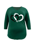 Purpdrank [Plus Size Heart Print T-Shirt] Chic Plus Size Heart Print T-Shirt - Casual V-Neck with 3/4 Sleeves, Stretchy & Machine Washable, Perfect for All Seasons