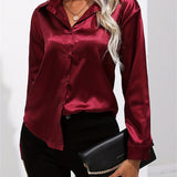 Purpdrank Elegant All-Season Shirt for Women - Long Sleeve, Solid Color, Easy-Care Polyester Blouse with Classic Turn-Down Collar