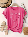 Purpdrank [Plus Size Heart Print T-Shirt] Plus Size Butterfly Heart Print T-Shirt, Casual Short Sleeve Top For Spring & Summer, Women's Plus Size Clothing