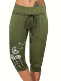 Comfy Dandelion-Print Drawstring Capri Pants - Breathable Cropped Trousers for Everyday Wear