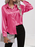 Purpdrank Elegant All-Season Shirt for Women - Long Sleeve, Solid Color, Easy-Care Polyester Blouse with Classic Turn-Down Collar