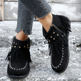 Women's Tassel Decor Short Boots, Fashion Metal Beads Decor Ankle Boots, Stylish Side Zipper Boots