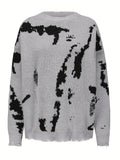 Abstract Pattern Crew Neck Sweater, Casual Long Sleeve Sweater For Fall & Winter, Women's Clothing