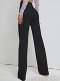 Chic Womens High Waist Solid Straight Leg Pants - Comfortable Work to Weekend Wear - Figure-Sculpting, Timeless hues, Everyday Essential