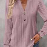 Purpdrank Plus Size Womens Soft Cable Knit Top with Trendy Button Detail - V Neck, Long Sleeve, Slight Stretch for Casual Comfort