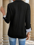 Purpdrank Elegant Black Blazer - Single-Breasted, Long Sleeve, Lapel Collar, White Stripe Detail, Roll-Up Option, Machine Washable - Perfect for Work & Date Night