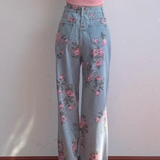 Purpdrank - Design sense rose jeans autumn new high-waist wide-leg pants straight trousers fashion women's clothing