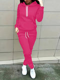 ComfyCasual Women's Two-Piece Set: Kangaroo Pocket Hoodie & Adjustable Drawstring Pants - Perfect for Everyday & Lounge