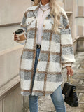 Purpdrank Plaid Fuzzy Jacket with Button Front - Cozy Long Sleeve Lapel Overcoat for Women, Perfect for Fall/Winter