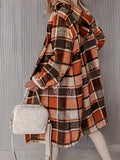 Plus Size Plaid Print Pocket Coat - Relaxed-Fit Casual Hooded Long Sleeve Outwear for Women - Perfect for Spring & Fall Transitional Seasons