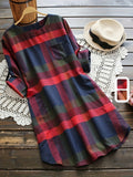 Plaid Print Chest Pocket Dress, Casual Crew Neck Long Sleeve Dress, Women's Clothing