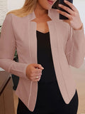 Stylish Solid Open Front Long Sleeve Blazer - Elegant, Slim-Fitting, Work-Ready Office Outerwear for Women - Perfect for Business Casual Events and Daily Wear