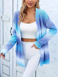 Purpdrank Plus Size Ombre Cable Knit Open Front Cardigan, Long Sleeve Drop Shoulder Vacation Style Knitted, Women's Clothing