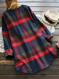 Plaid Print Chest Pocket Dress, Casual Crew Neck Long Sleeve Dress, Women's Clothing