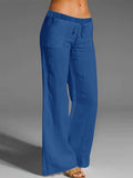 Versatile Spring-Fall Women's Wide-Leg Pants - Micro-Elastic, Solid Color, Easy-Care with Drawstring Waist