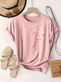 Purpdrank [Plus Size Heart Print T-Shirt] Plus Size Butterfly Heart Print T-Shirt, Casual Short Sleeve Top For Spring & Summer, Women's Plus Size Clothing