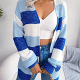 Purpdrank Cozy Striped V-neck Cardigan - Casual Drop Shoulder Knitwear - Loose Fit, Long Sleeve, Color Block - Perfect for Fall & Winter - Womens Fashion Staple