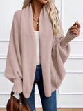 Purpdrank Plus Size Casual Cardigan, Women's Plus Cable Knitted Long Sleeve Open Front Medium Stretch Sweater Cardigan With Pockets