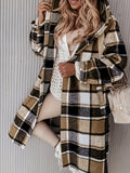 Plus Size Plaid Print Pocket Coat - Relaxed-Fit Casual Hooded Long Sleeve Outwear for Women - Perfect for Spring & Fall Transitional Seasons