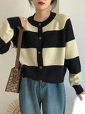 Purpdrank Casual Buttoned Contrast Color Striped Cardigan Tops