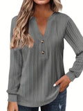 Purpdrank Plus Size Womens Soft Cable Knit Top with Trendy Button Detail - V Neck, Long Sleeve, Slight Stretch for Casual Comfort