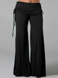 Stylish Ruched Waist Wide Leg Pants - Soft, Breathable, Drawstring Design for Comfortable Fit - Perfect for Spring & Summer, Women's Casual Solid Color Loose Pants