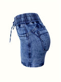 Purpdrank High-waisted Stretch Slim-fit Denim Shorts - Women's Lace-up Hip Wrap Hot Pants