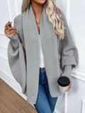 Purpdrank Plus Size Casual Cardigan, Women's Plus Cable Knitted Long Sleeve Open Front Medium Stretch Sweater Cardigan With Pockets