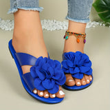 Purpdrank Lightweight Casual Summer Flower Decor Slide Sandals - Women's Open Toe Flat Shoes