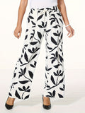 Plant Print Wide Leg Pants, Casual Lace Up High Waist Pants For Spring & Summer, Women's Clothing