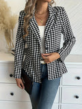 Purpdrank Women's Elegant Houndstooth Print Blazer - Long Sleeve, Button Front, Lapel Style, Perfect for Office and Work