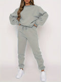 Solid Casual Two-piece Set, Crew Neck Long Sleeve Tops & Drawstring Jogger Pants Oufits, Women's Clothing