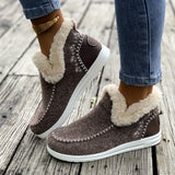 Cozy Women's Slip-On Ankle Boots - Plush Lined, Round Toe, Flat Heel, Soft Sole for Winter Comfort