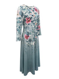 Vintage Floral Print Dress, Elegant Crew Neck Long Sleeve Dress, Women's Clothing