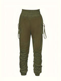 Comfy Chic Women's Ruched Jogger Pants - Versatile Flap Pockets, Elastic Waist for Casual Wear & Everyday Outfits