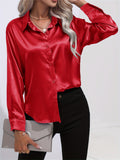 Purpdrank Elegant All-Season Shirt for Women - Long Sleeve, Solid Color, Easy-Care Polyester Blouse with Classic Turn-Down Collar