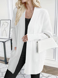 Plus Size Solid Color Open Front Knitted Cardigan, Casual Long Sleeve Cardigan For Fall & Winter, Women's Plus Size Clothing