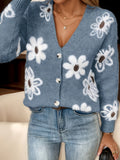 Purpdrank Stylish Floral Button Front Cardigan - Women's Casual Long Sleeve V Neck Sweater for Fall & Winter - Soft, Cozy, and Versatile Clothing for Everyday Wear