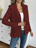 Purpdrank Women's Elegant Houndstooth Print Blazer - Long Sleeve, Button Front, Lapel Style, Perfect for Office and Work