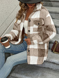 Cozy Plaid Fuzzy Jacket - Warm Long Sleeve Outerwear with Button Front, Casual Winter Coat for Women - Perfect for Fall and Winter Season