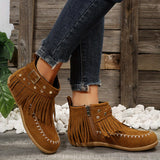 Women's Tassel Decor Short Boots, Fashion Metal Beads Decor Ankle Boots, Stylish Side Zipper Boots