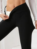 High Stretch Autumn And Winter Plush Lined Sherpa Leggings, Women's Solid Color Yoga Fitness Pants, Outdoor Running Warm Pants