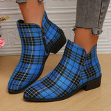 Purpdrank Women's Plaid Ankle Boots, Christmas Style Chunky Low Heeled Boots, Side Zipper Short Boots