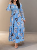 Chic Floral Print V-Neck Dress For Women - Casual Long Sleeve With Ruffle Hem, Perfect For Spring & Fall