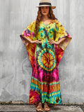 Kaftan Dresses For Women V-Neck Ethnic Print Loose Caftan Loungewear Plus Size Swimsuit Beach Cover Up