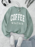 Purpdrank Coffee Print Pullover Sweatshirt, Casual Long Sleeve Crew Neck Sweatshirt For Fall & Winter, Women's Clothing