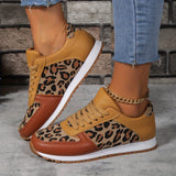 Purpdrank Stylish Women's Leopard Print Sneakers - Fashionable Lace Up Flats with Non-Slip Soles