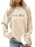 Purpdrank Thankful Print Pullover Sweatshirt, Casual Long Sleeve Crew Neck Sweatshirt For Fall & Winter, Women's Clothing